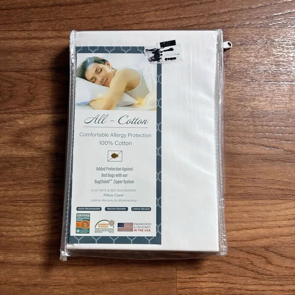 All-Cotton Comfortable Allergy Protection Pillow Cover. 21”x27” White. New